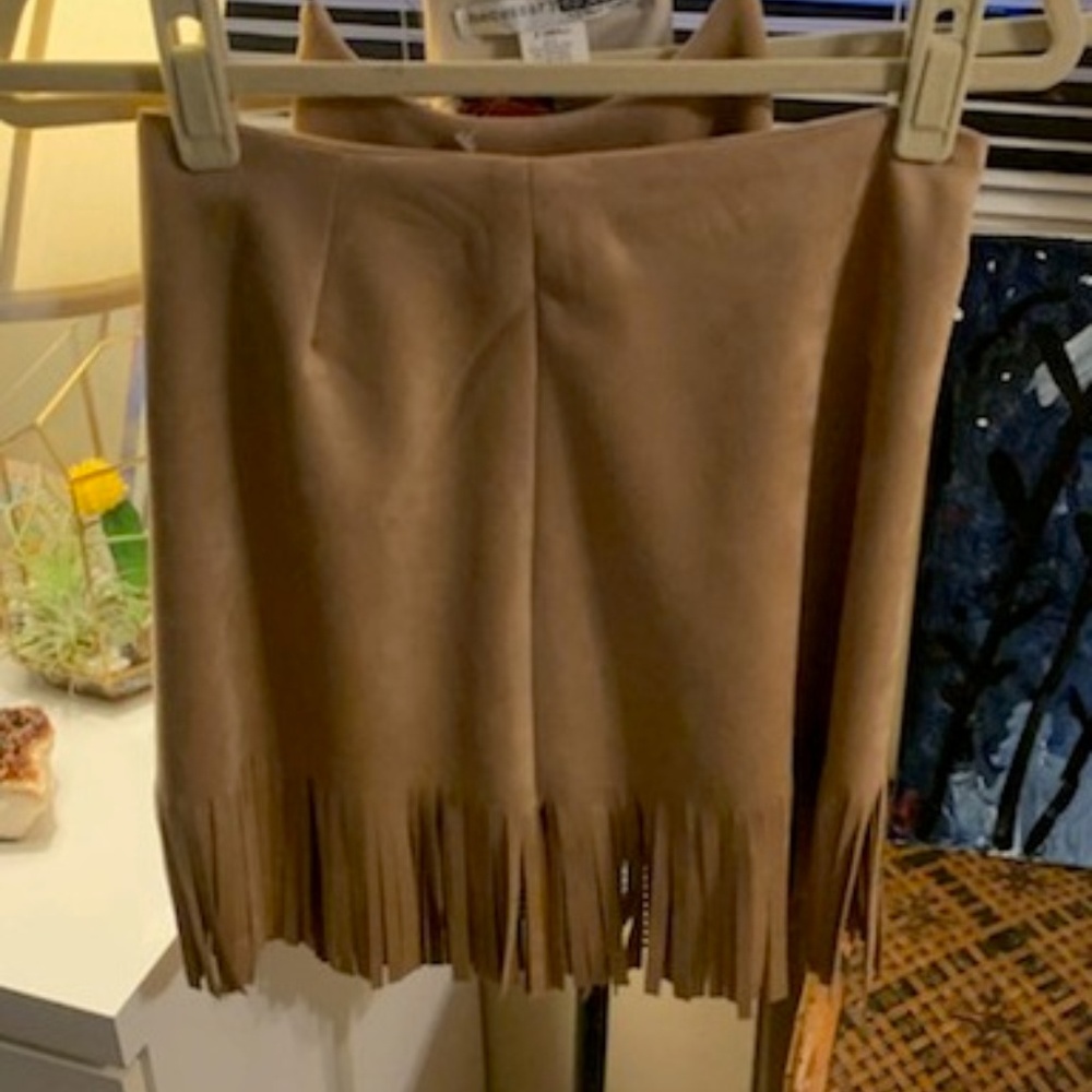 Necessary Objects Faux Suede Fringe Skirt and Top - Picture 3 of 6